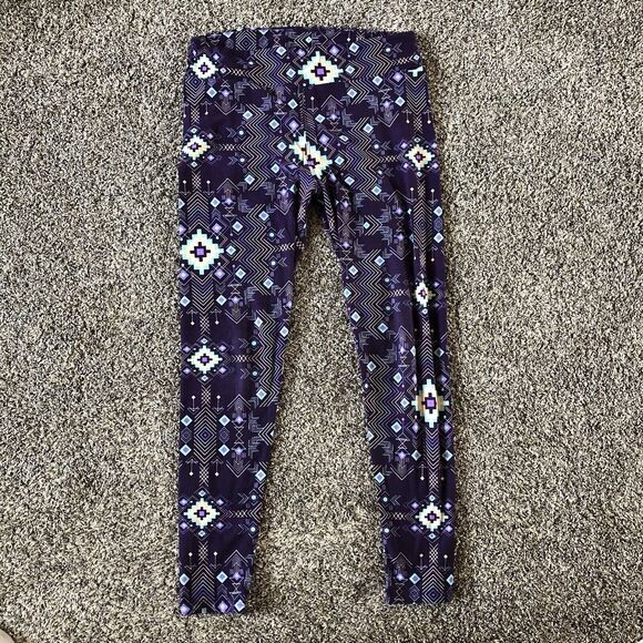LuLaRoe Blue Multicolor Aztec Print Leggings Women's One Size Tall and Curvy - Picture 1 of 7